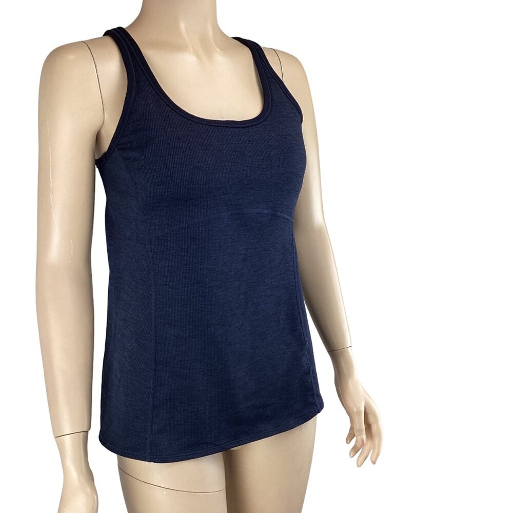 PrAna Tank Top Medium Navy Blue Athletic Yoga Cut Out‎ Back Stretch Yoga - Picture 3 of 6